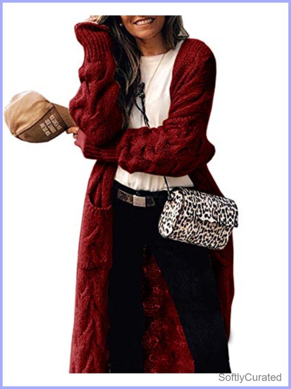 Womens Chunky Cable Knit Long Cardigan Oversized Open Front Sweater Coat